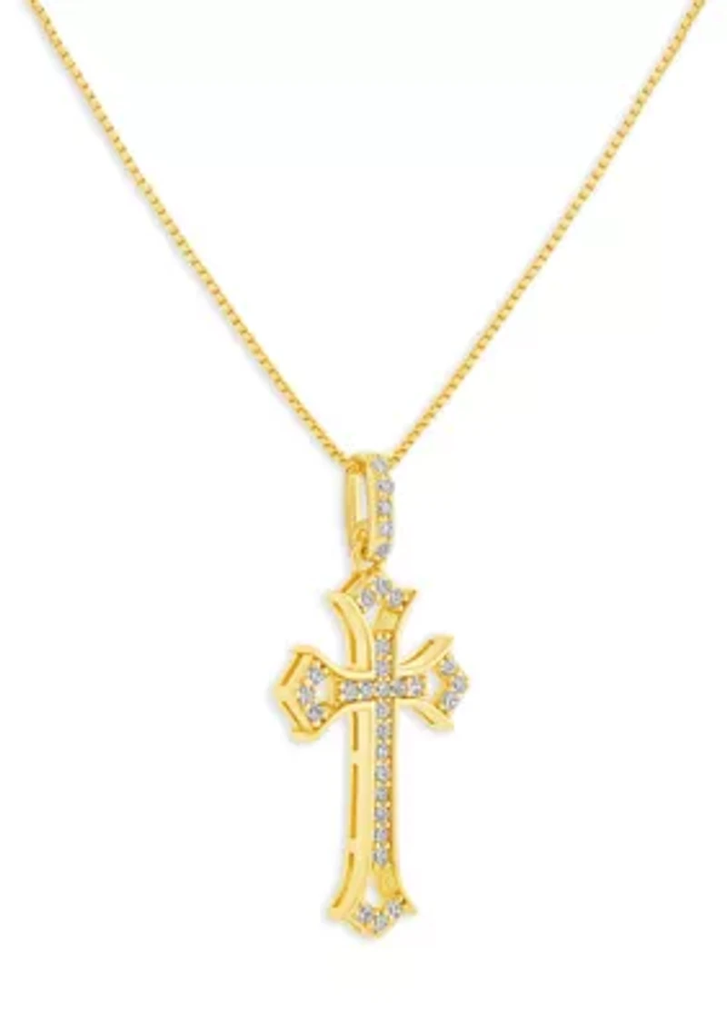 Sterling Silver Pavé Cubic Zirconia Cross Pendant Necklace