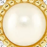 Gold Over Sterling Silver Glass Pearl & Pave Cubic Zirconia Cross Box Chain Pendant Necklace