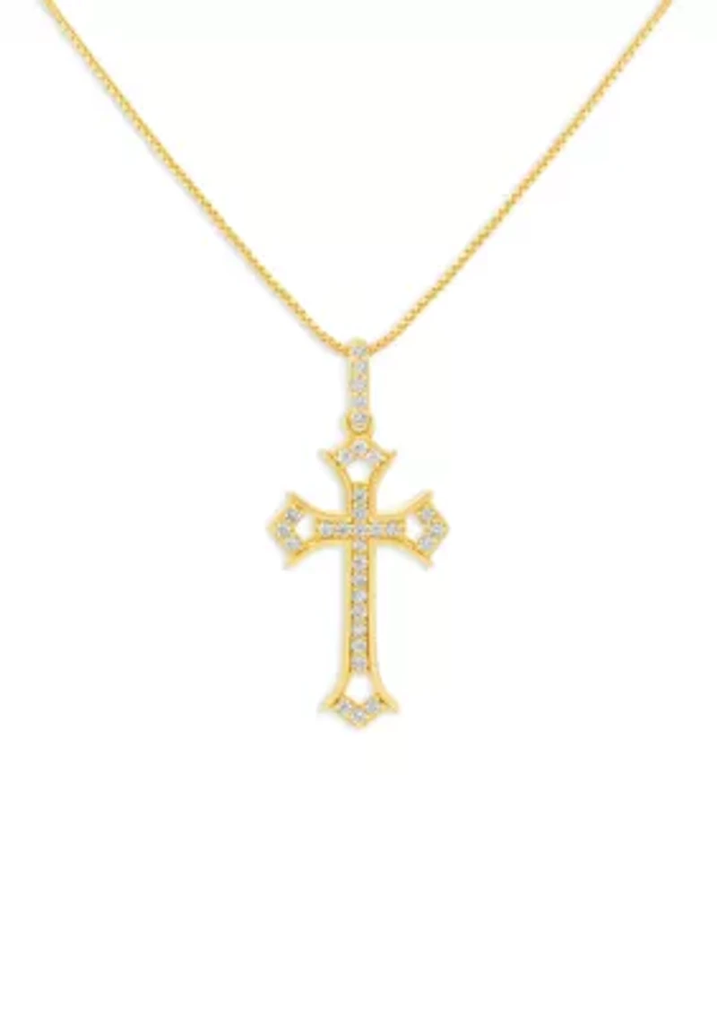 Gold Over Sterling Silver Pave CZ Cross Pendant Necklace