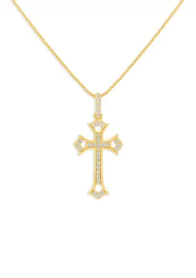 Gold Over Sterling Silver Pave CZ Cross Pendant Necklace