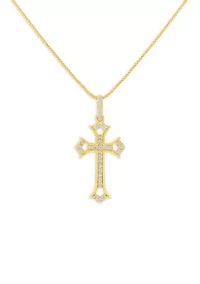 Gold Over Sterling Silver Pave CZ Cross Pendant Necklace