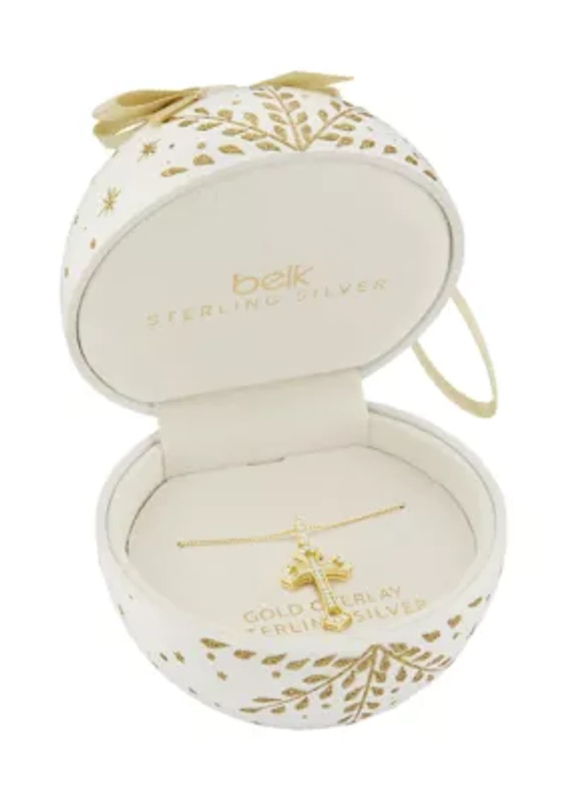 Gold Over Sterling Silver Pave CZ Cross Pendant Necklace