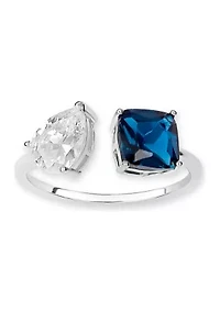 Sterling Silver Blue Cushion Cubic Zirconia Pear Open Ring
