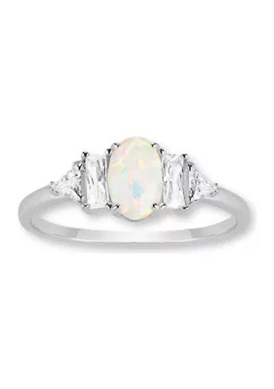 Sterling Silver Cubic Zirconia & Round Opal Ring