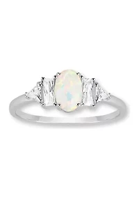 Sterling Silver Cubic Zirconia & Round Opal Ring