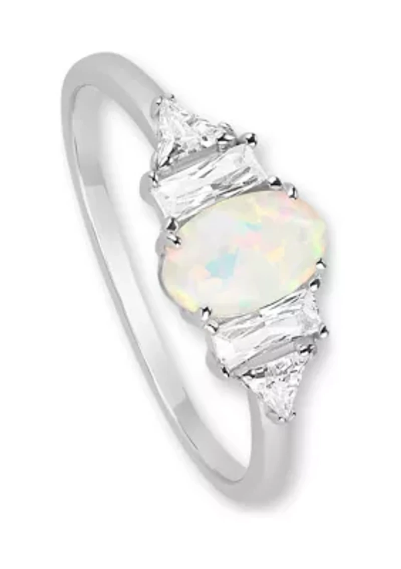 Sterling Silver Cubic Zirconia & Round Opal Ring
