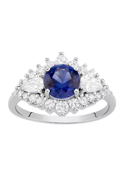 Sterling Silver Cubic Zirconia Blue Nano Cluster Ring