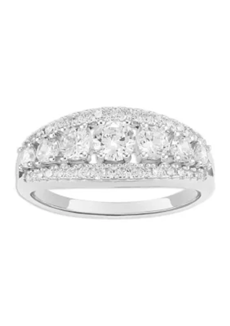Sterling Silver Graduated Round Cubic Zirconia Ring