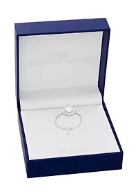 Sterling Silver Cubic Zirconia Opal Center Cluster Ring - 7