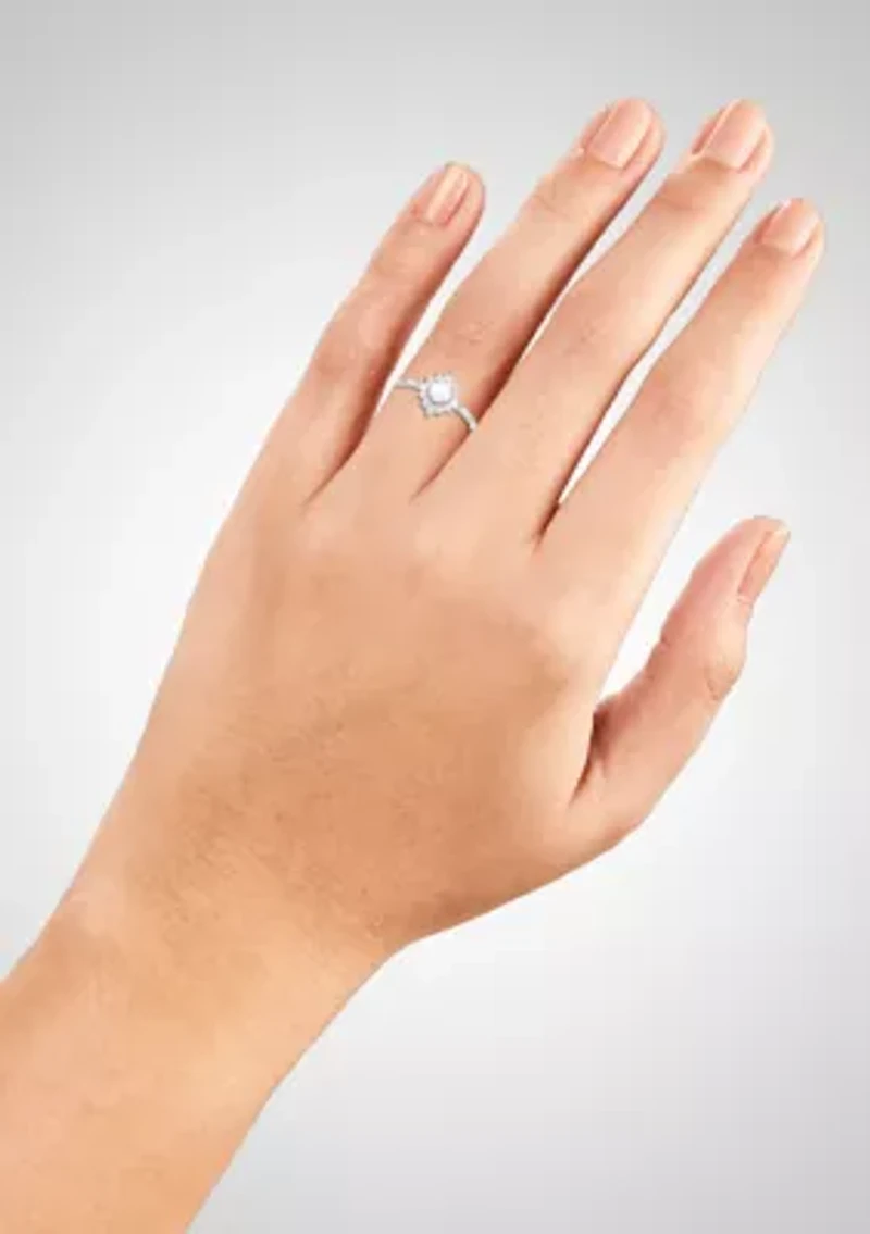 Sterling Silver Cubic Zirconia Opal Center Cluster Ring - 7