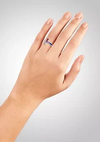 Sterling Silver Multicolor Baguette Cubic Zirconia Cross Ring