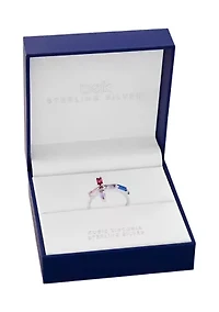 Sterling Silver Multicolor Baguette Cubic Zirconia Cross Ring