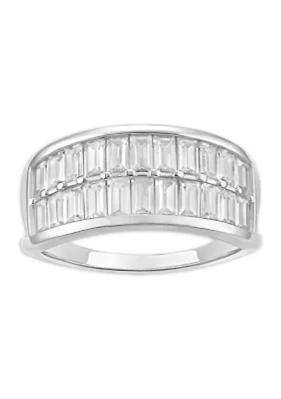 Sterling Silver Baguette Cubic Zirconia 2-Row Band Ring