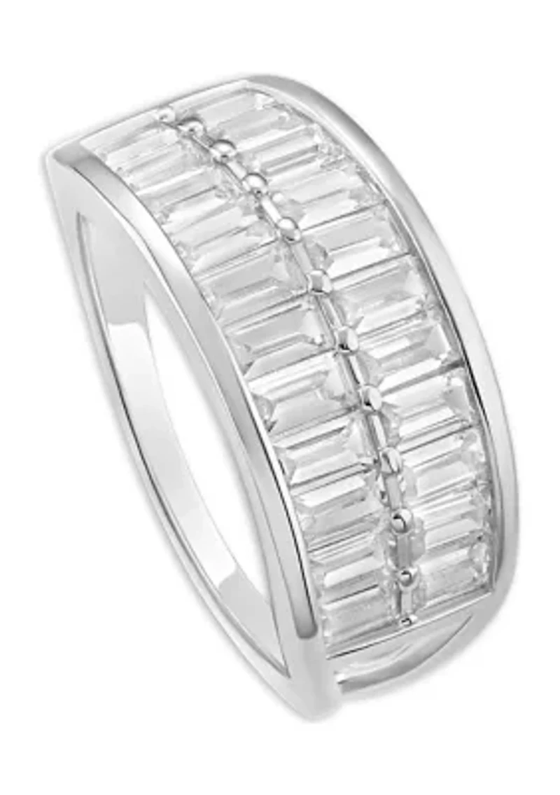 Sterling Silver Baguette Cubic Zirconia 2-Row Band Ring