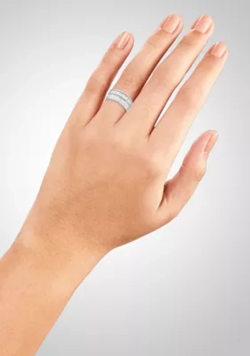 Sterling Silver Baguette Cubic Zirconia 2-Row Band Ring