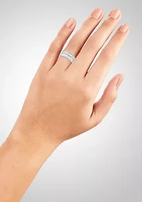 Sterling Silver Baguette Cubic Zirconia 2-Row Band Ring