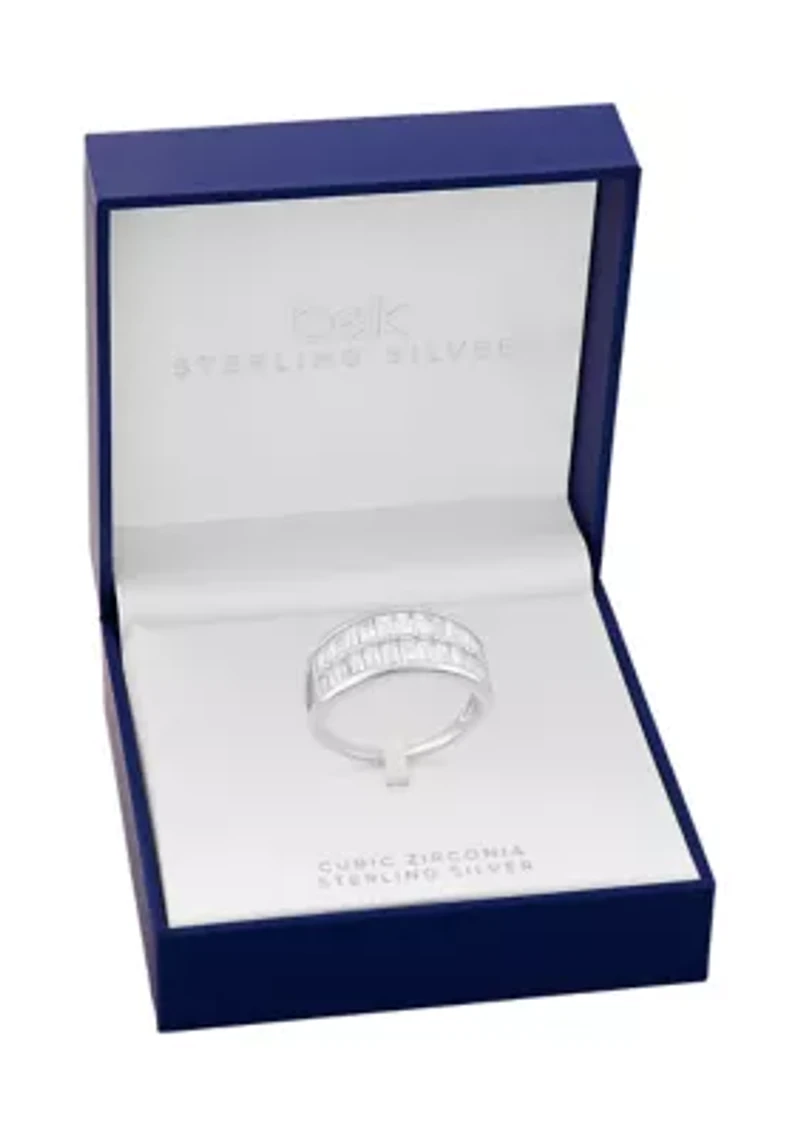 Sterling Silver Baguette Cubic Zirconia 2-Row Band Ring