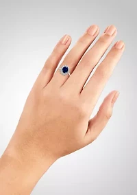 Sterling Silver Oval Sapphire Spinel Cubic Zirconia Flower Ring