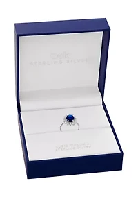 Sterling Silver Oval Sapphire Spinel Cubic Zirconia Flower Ring