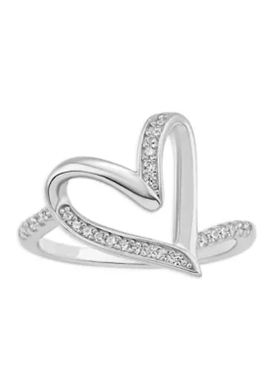 Sterling Silver Polished Cubic Zirconia Twist Heart Ring