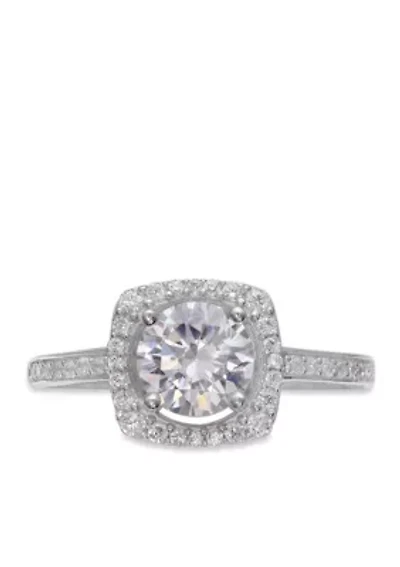 Sterling Silver Square Halo Ring