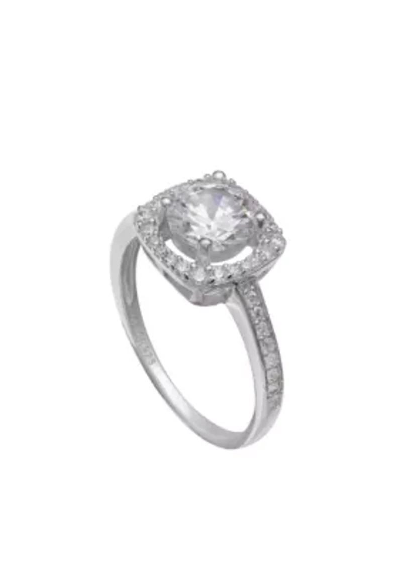 Sterling Silver Square Halo Ring