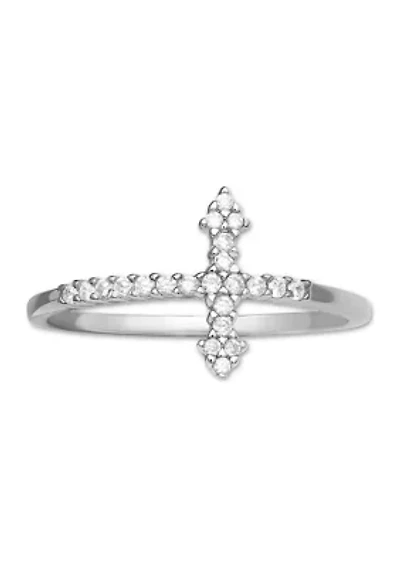 Sterling Silver Crystal Pavé Cross Ring