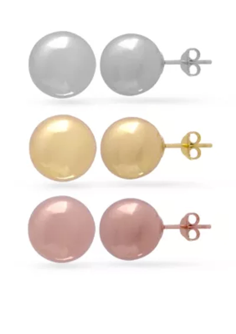 Simply Sterling Silver Tri-Tone Trio Ball Stud Earring Set