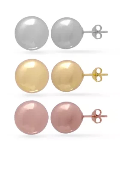 Simply Sterling Silver Tri-Tone Trio Ball Stud Earring Set