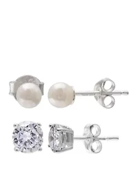 Sterling Silver Duo Set Ball Stud Earrings