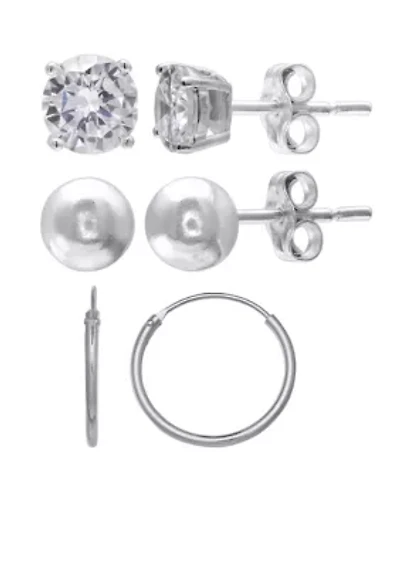 Sterling Silver Trio Set Ball Hoop Earrings