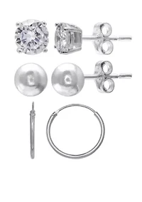 Sterling Silver Trio Set Ball Hoop Earrings