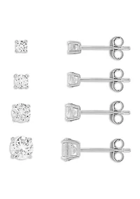 Sterling Silver 2.5, 3, 4, and 5 Millimeter Round Cubic Zirconia Stud Earrings Quad Set