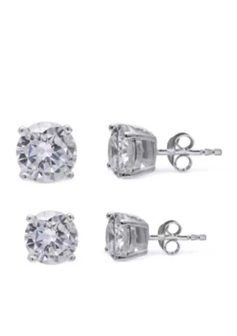 Simply Sterling Silver Duo Round Cubic Zirconia Stud Earring Set