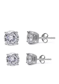 Simply Sterling Silver Duo Round Cubic Zirconia Stud Earring Set