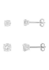 Sterling Silver 4 Millimeter and 5 Millimeter Round Cubic Zirconia Stud Earrings Duo