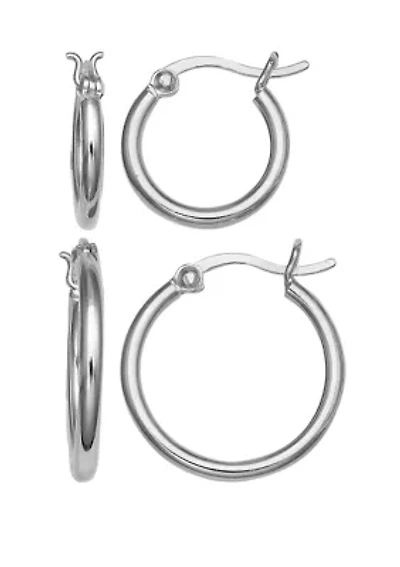 Set of 2 Polished Click Top Hoop Earrings 