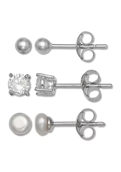 Ball, 1 ct. t.w. Cubic Zirconia, and Pearl Earring Set