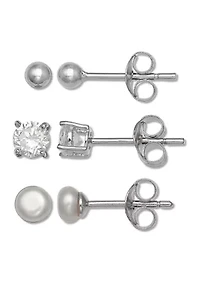 Ball, 1 ct. t.w. Cubic Zirconia, and Pearl Earring Set