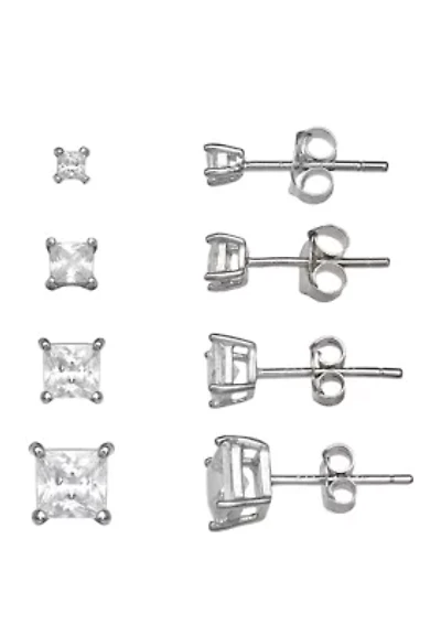 Princess Cubic Zirconia Stud Earring Set