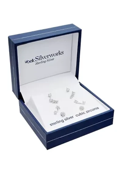 Set of 4 9/10 ct. t.w. Cubic Zirconia Crawler Flower Earrings