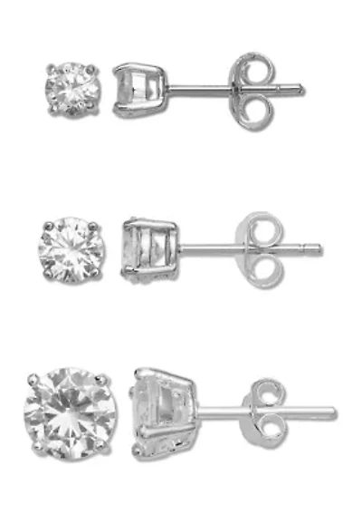 Set of 3 1.84 ct. t.w. Cubic Zirconia Stud Earrings