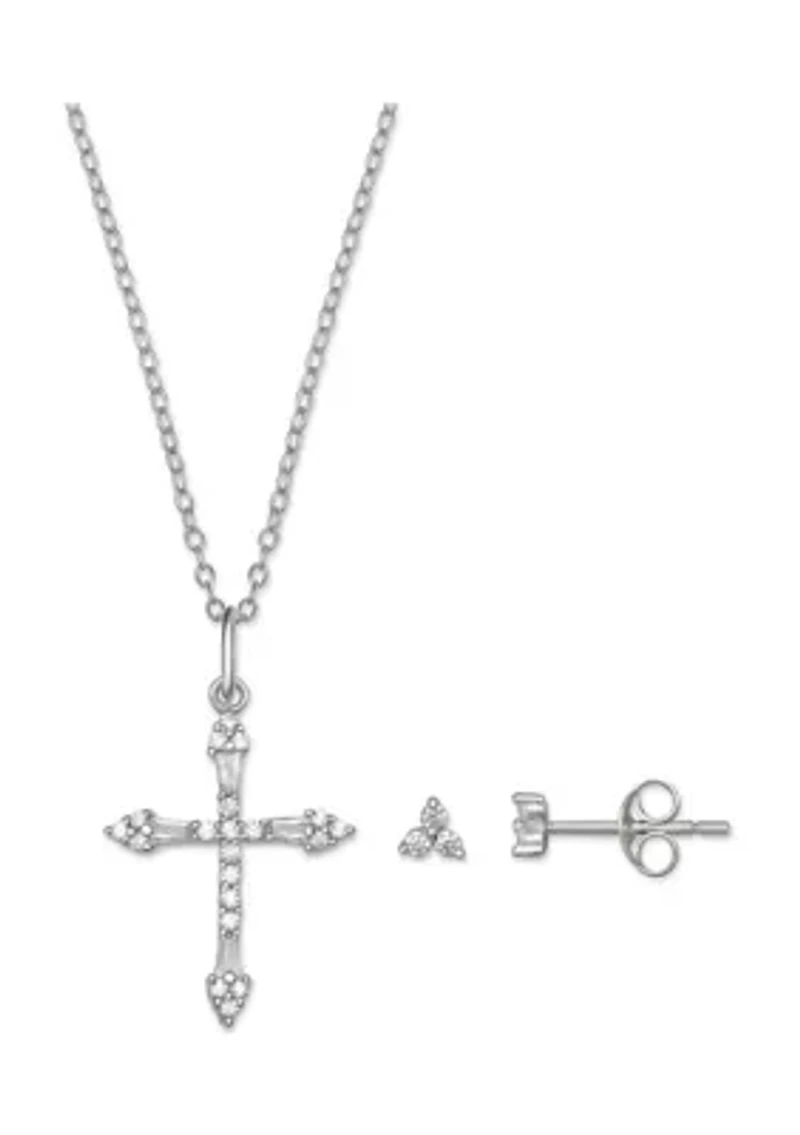 Cubic Zirconia Cross Necklace and Earrings Set