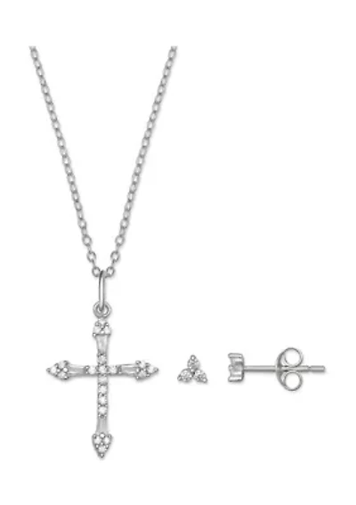 Cubic Zirconia Cross Necklace and Earrings Set