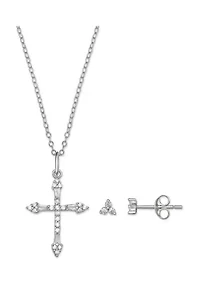 Cubic Zirconia Cross Necklace and Earrings Set