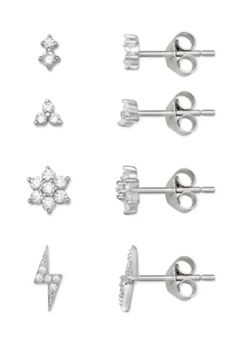 Cubic Zirconia Flower Bolt Stud Earrings Set 