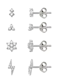 Cubic Zirconia Flower Bolt Stud Earrings Set 