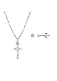Sterling Silver Cross Pendant Necklace and Earring Set 