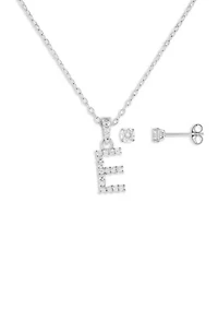 Sterling Silver Cubic Zirconia Initial and Round Earrings Set in Ornament Gift Box