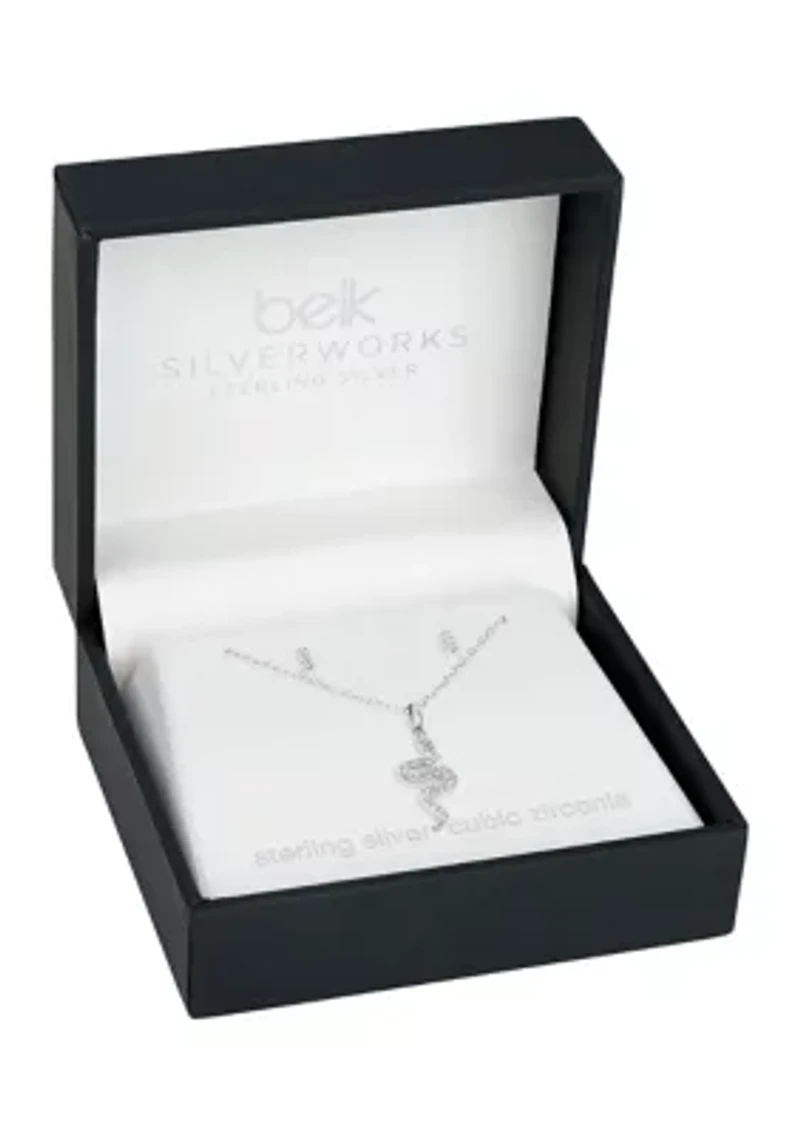 Sterling Silver Pavé Cubic Zirconia Snake Pendant & Bar Stud Set